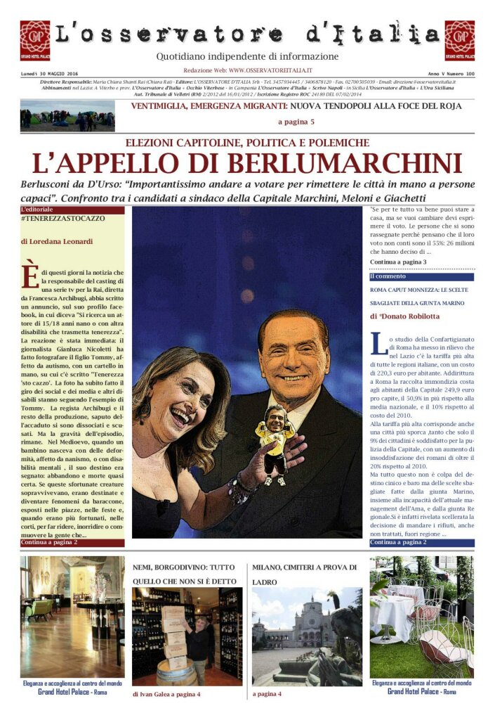 L'osservatore d'Italia edizione del 30 Maggio 2016